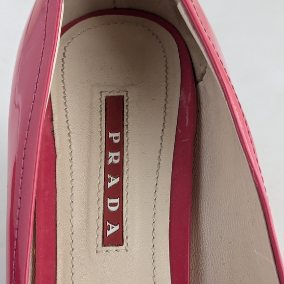 Prada Berry Pink Patent Leather Peep-Toe Wedges Espadrilles Sz 38 - Picture 8 of 15